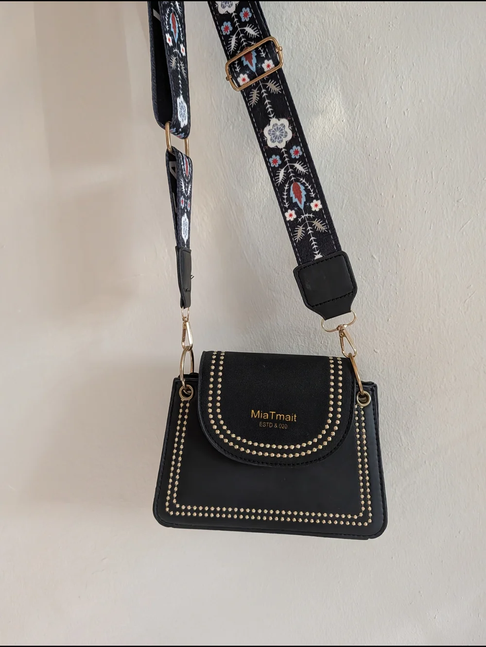 Black Crossbody Bag with Decorative Stud Trim